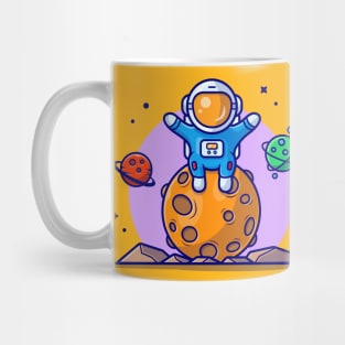 Cute Astronaut Sitting On Planet Space Cartoon Vector Icon Illustration Mug